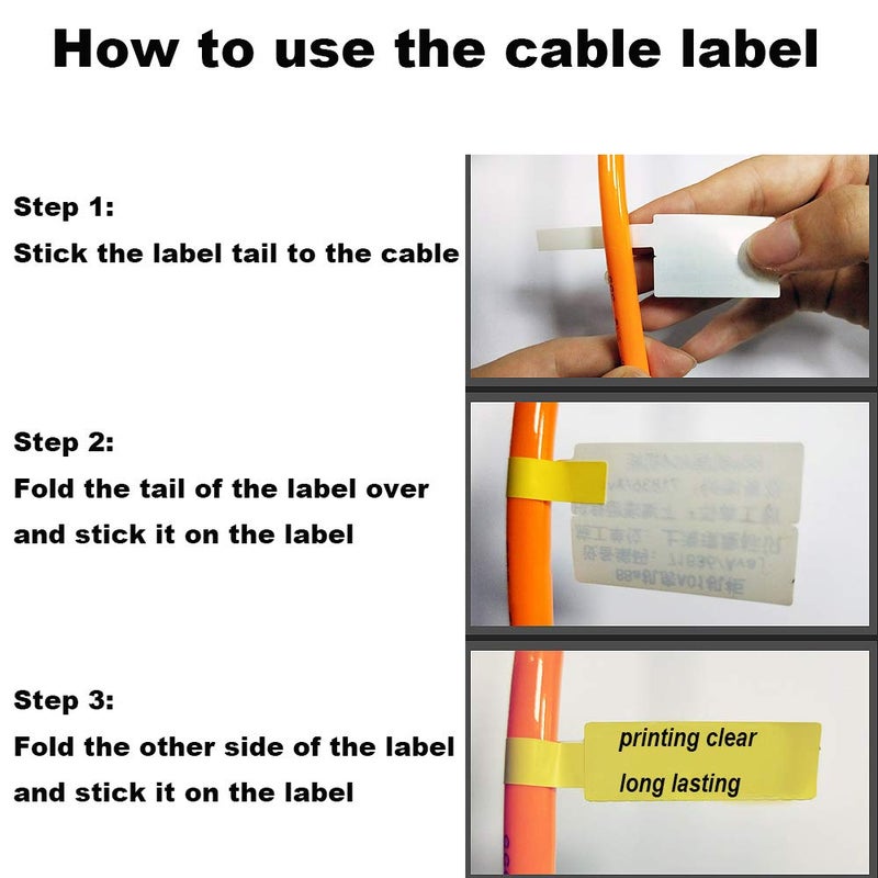 Phomemo D30 Label Maker Tape Cable Wire Label Tape, Black Print on White Sticker, 12.5mm x 74mm+35mm (3/8" x2 7/8"+1 3/8) Self-Adhesive Thermal Label Tape, 65 Tapes/Roll, 3-Roll - Image 4