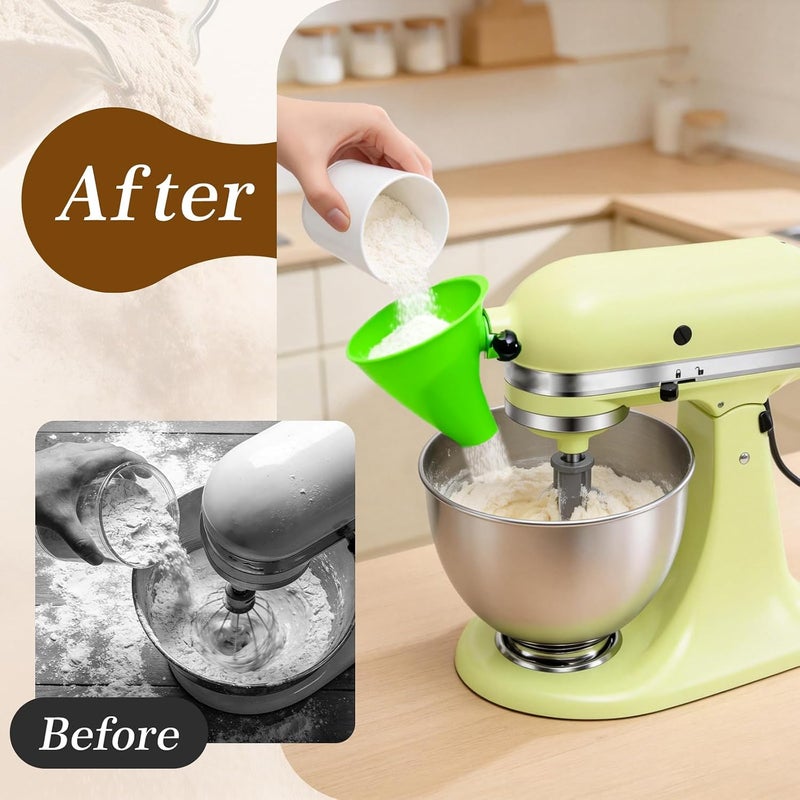 KEEUH Green Mess-Free Funnel for Kitchen Aid Mixer, Kitchen Aid Attachment for 5 Qt Tilt-Head Models(KSM150), Flour Funnel for Easy Pour and Without Splashing, Easy Clean - Image 2