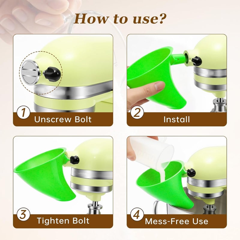 KEEUH Green Mess-Free Funnel for Kitchen Aid Mixer, Kitchen Aid Attachment for 5 Qt Tilt-Head Models(KSM150), Flour Funnel for Easy Pour and Without Splashing, Easy Clean - Image 3