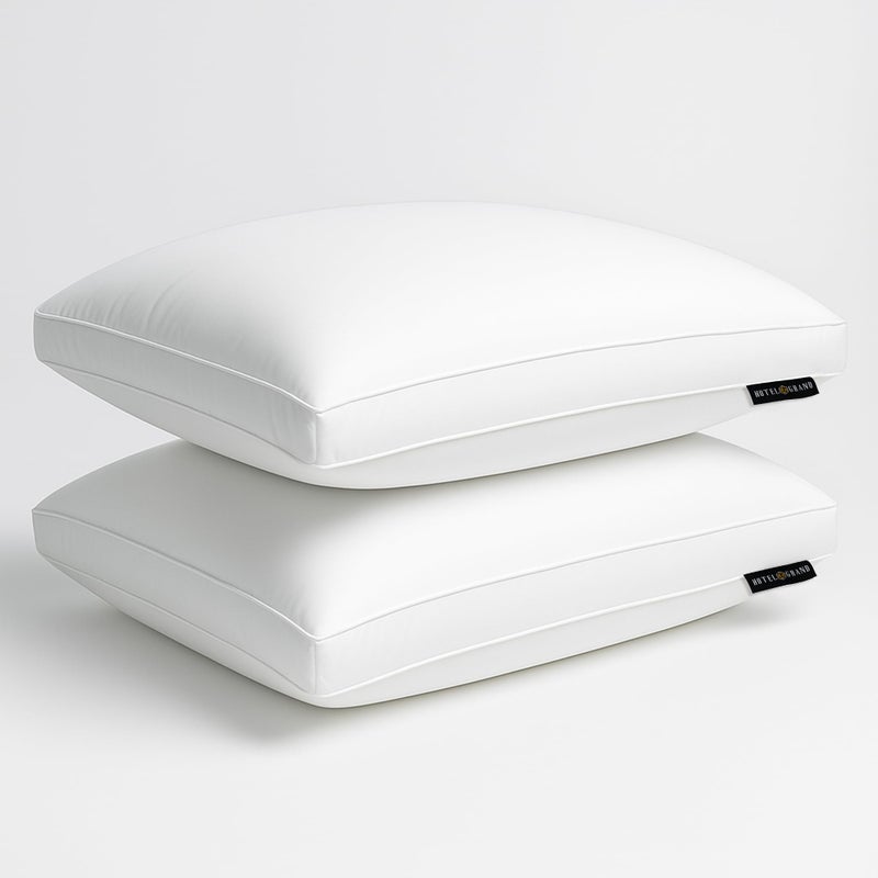 Hotel Grand Goose Feather Down Fiber Bed Pillows Queen/Standard Size Set of 2, 100% Cotton Cover, Medium Firm Hotel Collection Gusseted Pillows for Back, Stomach or Side Sleepers, 18"x26", White - Image 1