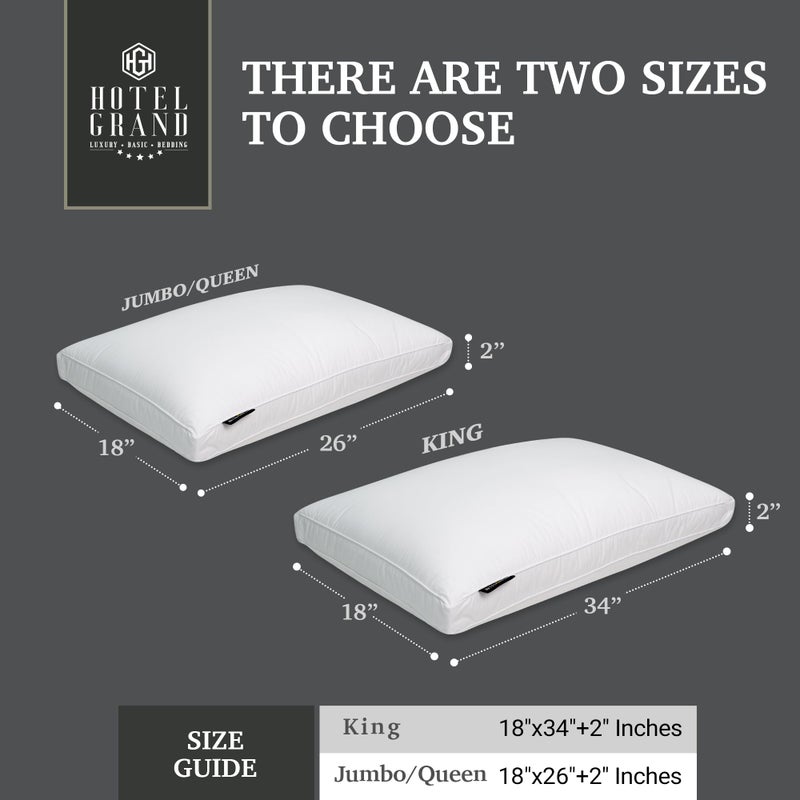 Hotel Grand Goose Feather Down Fiber Bed Pillows Queen/Standard Size Set of 2, 100% Cotton Cover, Medium Firm Hotel Collection Gusseted Pillows for Back, Stomach or Side Sleepers, 18"x26", White - Image 2