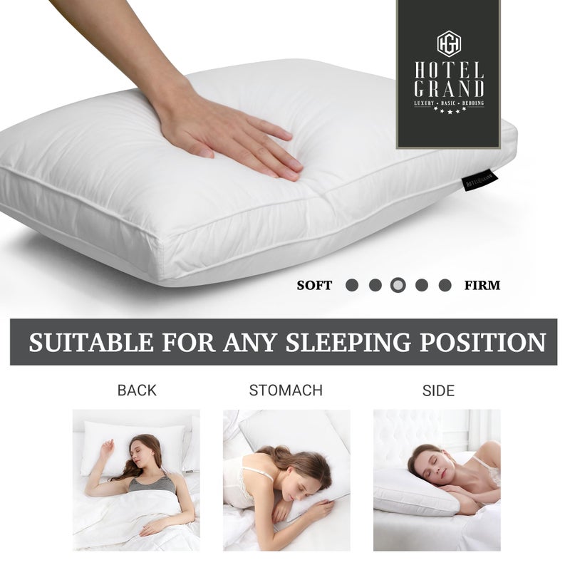 Hotel Grand Goose Feather Down Fiber Bed Pillows Queen/Standard Size Set of 2, 100% Cotton Cover, Medium Firm Hotel Collection Gusseted Pillows for Back, Stomach or Side Sleepers, 18"x26", White - Image 4