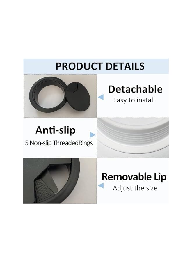 promass Desk Circular Cable Cable Ring, Desk Port Hole Cover, Computer Desk Cord Organizer for Home Office 60mm 2.4-inch (Black, 4-Pack) - Image 5