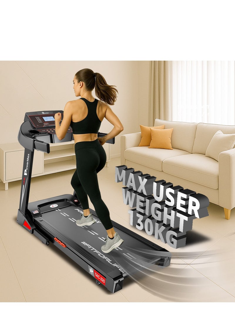 PowerMax Fitness - PowerMax Fitness TAC-225 (2HP) Motorised Treadmill for Home [Speed:14kmph, Max User Weight:120kg, Foldable, 12 Workout Programs, MP3] Free Installation Assistance & Demo - 1 Year Motor Warranty - Image 1
