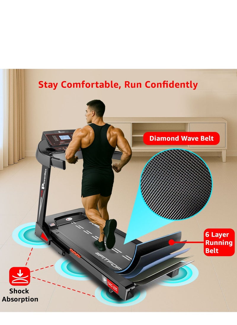 PowerMax Fitness - PowerMax Fitness TAC-225 (2HP) Motorised Treadmill for Home [Speed:14kmph, Max User Weight:120kg, Foldable, 12 Workout Programs, MP3] Free Installation Assistance & Demo - 1 Year Motor Warranty - Image 1
