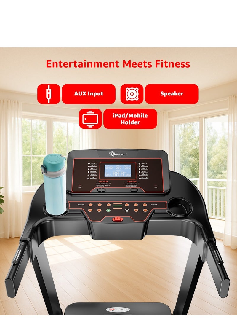 PowerMax Fitness - PowerMax Fitness TAC-225 (2HP) Motorised Treadmill for Home [Speed:14kmph, Max User Weight:120kg, Foldable, 12 Workout Programs, MP3] Free Installation Assistance & Demo - 1 Year Motor Warranty - Image 1
