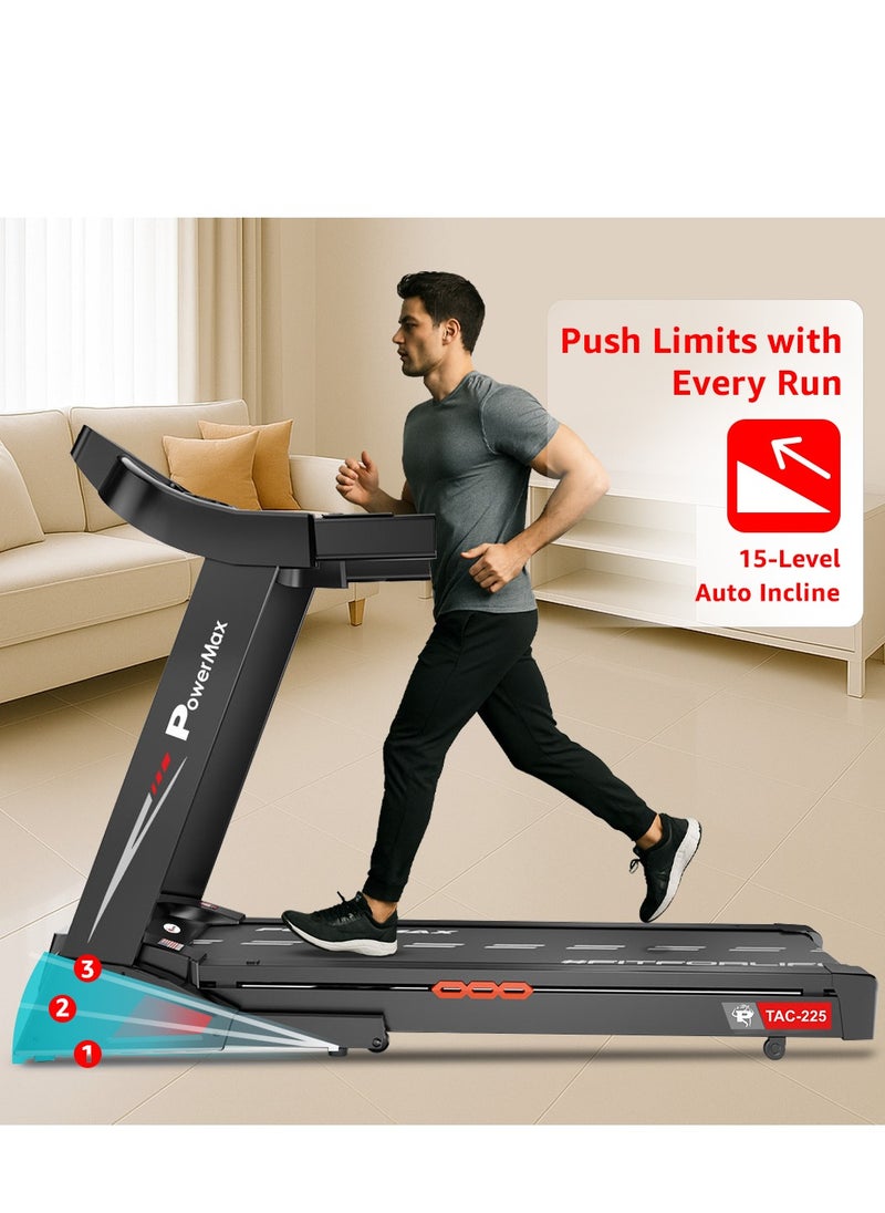 PowerMax Fitness - PowerMax Fitness TAC-225 (2HP) Motorised Treadmill for Home [Speed:14kmph, Max User Weight:120kg, Foldable, 12 Workout Programs, MP3] Free Installation Assistance & Demo - 1 Year Motor Warranty - Image 1