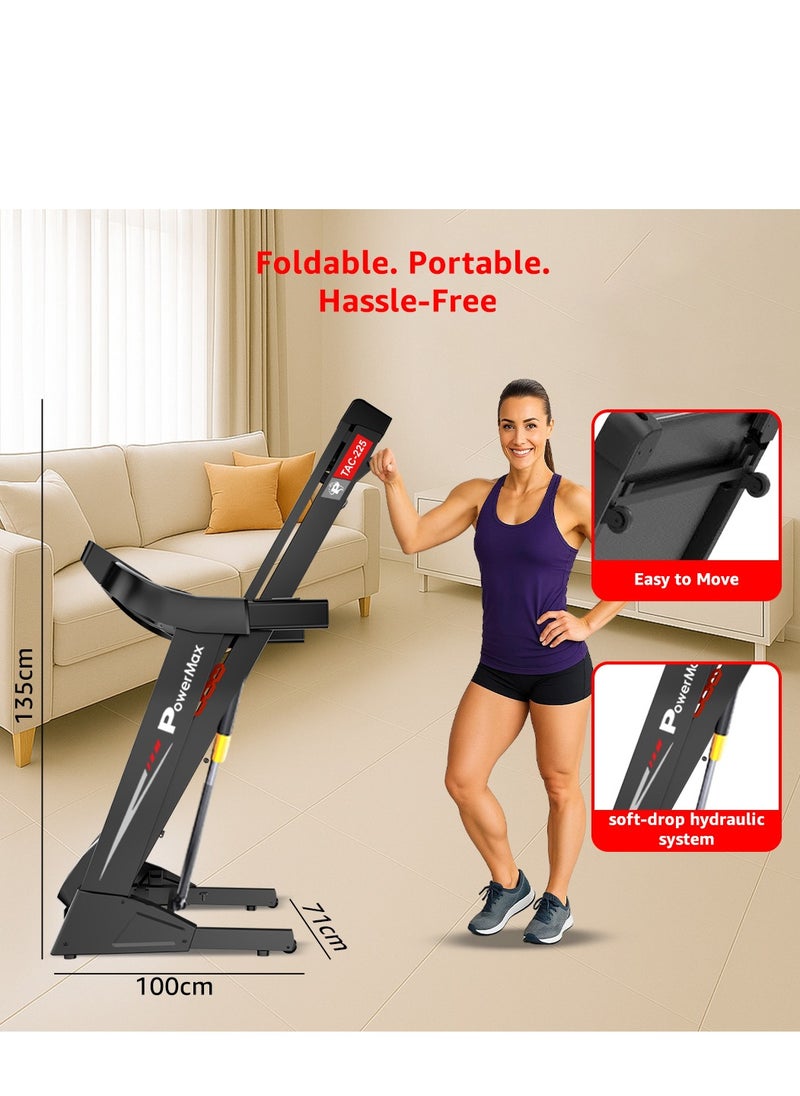 PowerMax Fitness - PowerMax Fitness TAC-225 (2HP) Motorised Treadmill for Home [Speed:14kmph, Max User Weight:120kg, Foldable, 12 Workout Programs, MP3] Free Installation Assistance & Demo - 1 Year Motor Warranty - Image 1