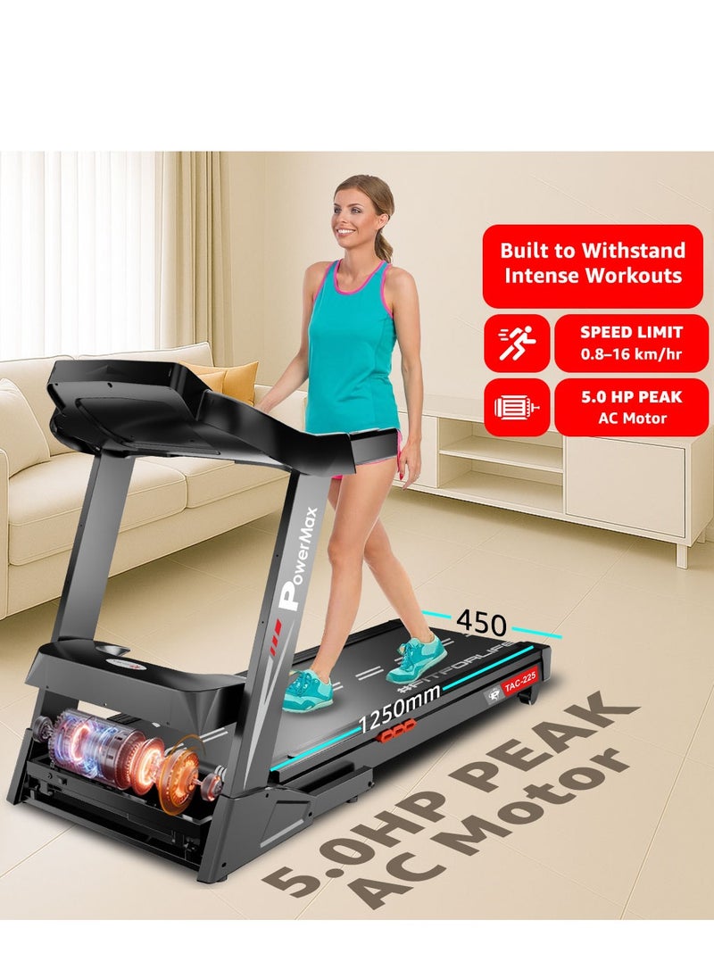 PowerMax Fitness - PowerMax Fitness TAC-225 (2HP) Motorised Treadmill for Home [Speed:14kmph, Max User Weight:120kg, Foldable, 12 Workout Programs, MP3] Free Installation Assistance & Demo - 1 Year Motor Warranty - Image 1