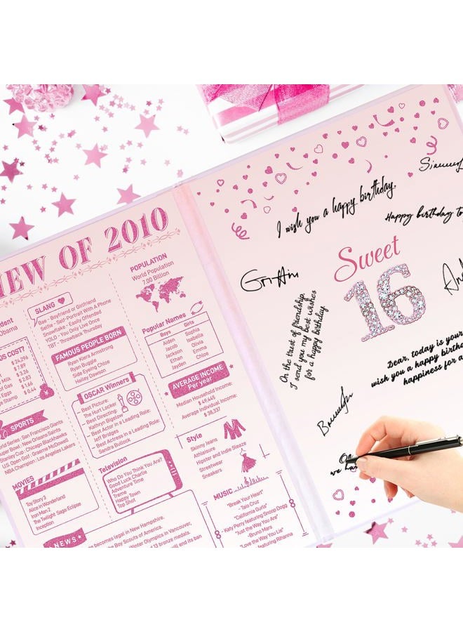 Roetyce 16th Birthday Decorations Girls, Pink Back in 2010 16th Birthday Guest Book Signature Board, 16 Years Old Gifts for Her, Funny 16 Years Old Party Supplies, Rose Gold Sweet 16 Party Jumbo Card - Image 4