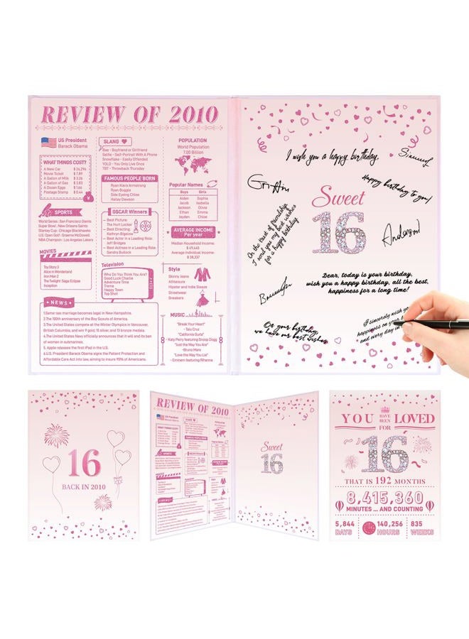 Roetyce 16th Birthday Decorations Girls, Pink Back in 2010 16th Birthday Guest Book Signature Board, 16 Years Old Gifts for Her, Funny 16 Years Old Party Supplies, Rose Gold Sweet 16 Party Jumbo Card - Image 1