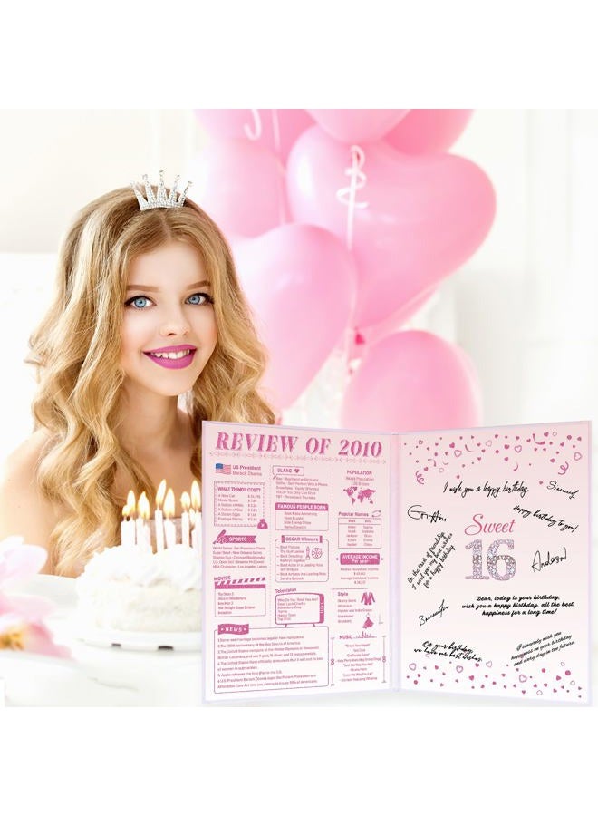 Roetyce 16th Birthday Decorations Girls, Pink Back in 2010 16th Birthday Guest Book Signature Board, 16 Years Old Gifts for Her, Funny 16 Years Old Party Supplies, Rose Gold Sweet 16 Party Jumbo Card - Image 5