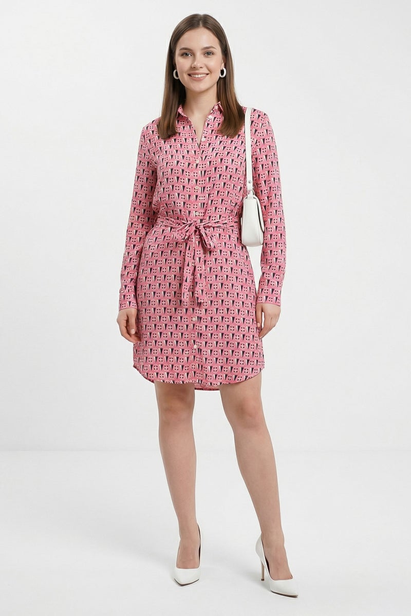 GANT فستان ميني مزخرف بحزام للنساء، متعدد الألوان - Image 1