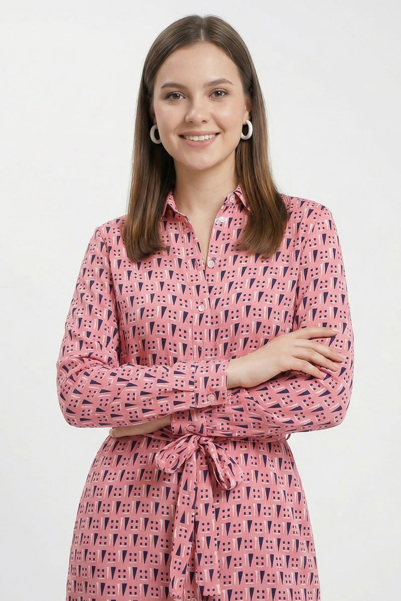 GANT فستان ميني مزخرف بحزام للنساء، متعدد الألوان - Image 3