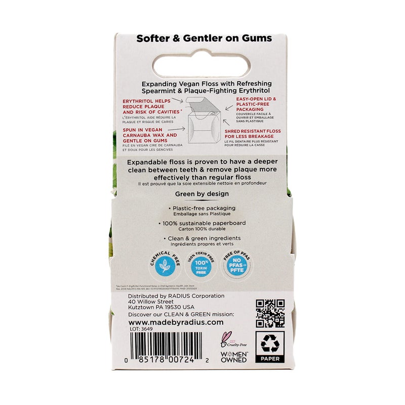 Radius Dental Floss, Sponge Floss, Vanilla Mint, 55 Yards, Vegan & Non-Toxic Oral Care Designed to Help Fight Plaque, Pack of 2 - Image 3