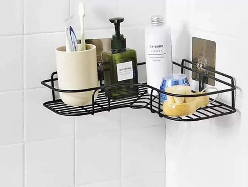 D.k 11® Bathroom Corner Wall Rack and Shelf (Stend) / Detergent Rack Wall Mounted/Storage Organizer for Kitchen & Bathroom Soap Holder for Wall (Pack Off 1) - Metal, Black - Image 1