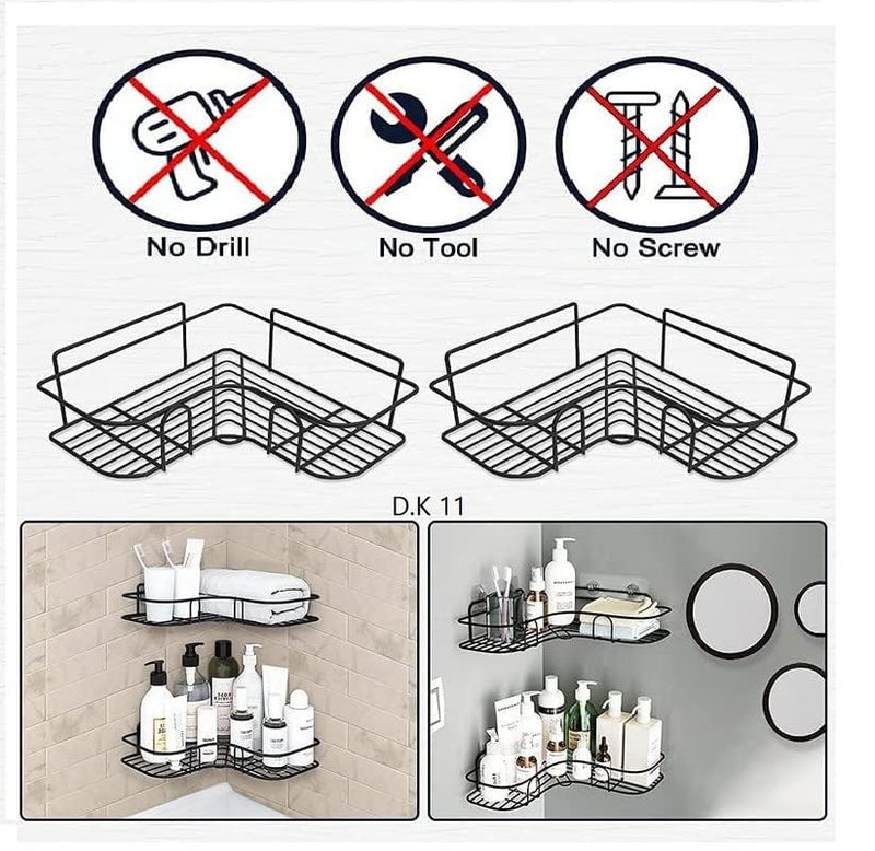 D.k 11® Bathroom Corner Wall Rack and Shelf (Stend) / Detergent Rack Wall Mounted/Storage Organizer for Kitchen & Bathroom Soap Holder for Wall (Pack Off 1) - Metal, Black - Image 5