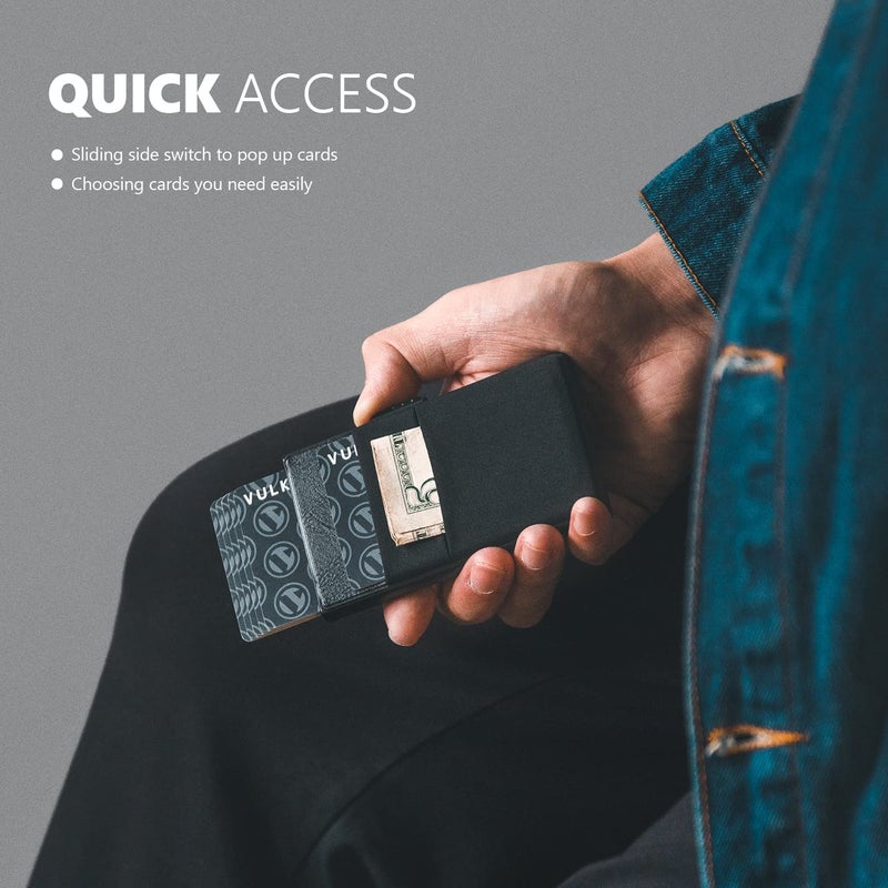 VULKIT Minimalist Wallet with ID Window & EDC Pocket Pop Up Card Holder RFID Blocking Slim Wallet Design for Airtag Cash Coins & Credit Cards - Image 3