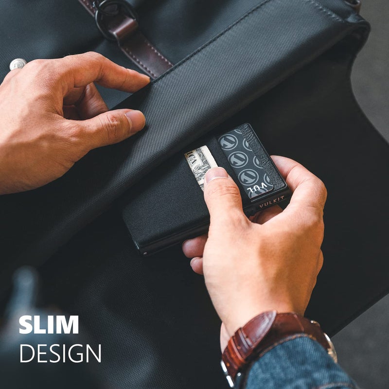VULKIT Minimalist Wallet with ID Window & EDC Pocket Pop Up Card Holder RFID Blocking Slim Wallet Design for Airtag Cash Coins & Credit Cards - Image 4