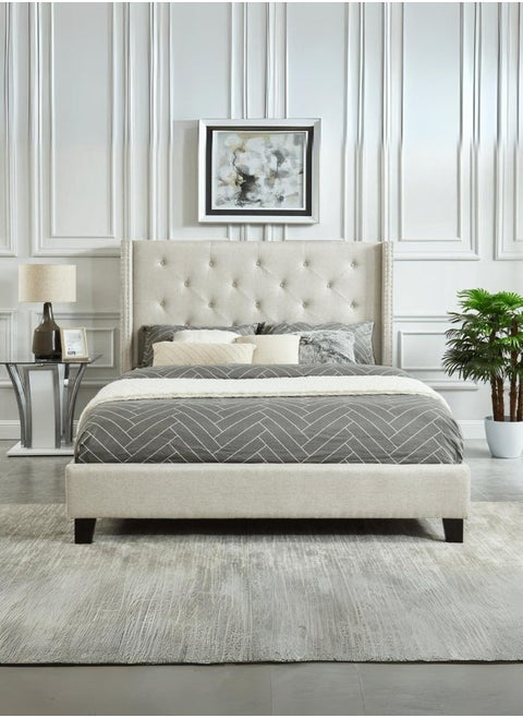 Rylee Tufted Upholstered Panel Bed 200x150 Queen Size Beige Color