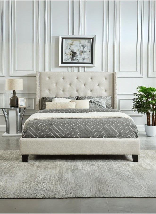 Bed and Mattress Zone - Rylee Tufted Upholstered Panel Bed 200x150 Queen Size Beige Color - Image 1
