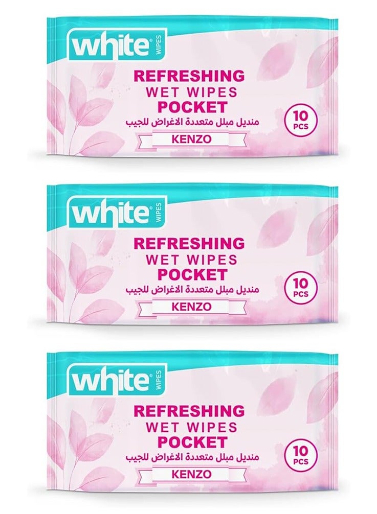 وايت مناديل مبللة متعددة الأغراض (منعشة) من كينزو - 10 مناديل - 3 قطع