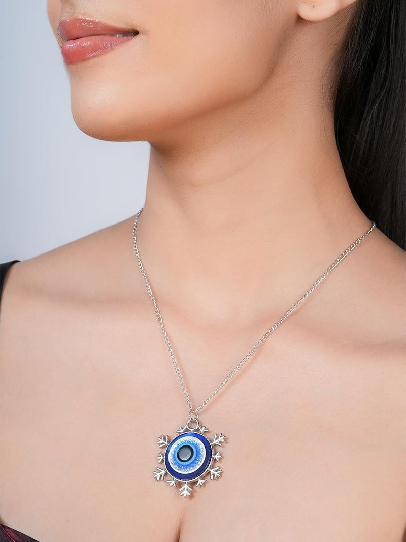 STYOLLO Oxidised Silver Metal Evil Eye Protector Necklace Pendant Set For Women & Girls Stylish | Women's Necklaces Silver Fashion Jewellery Sets | Fancy Girls' Chains & Necklace- Set of 1 - Image 4