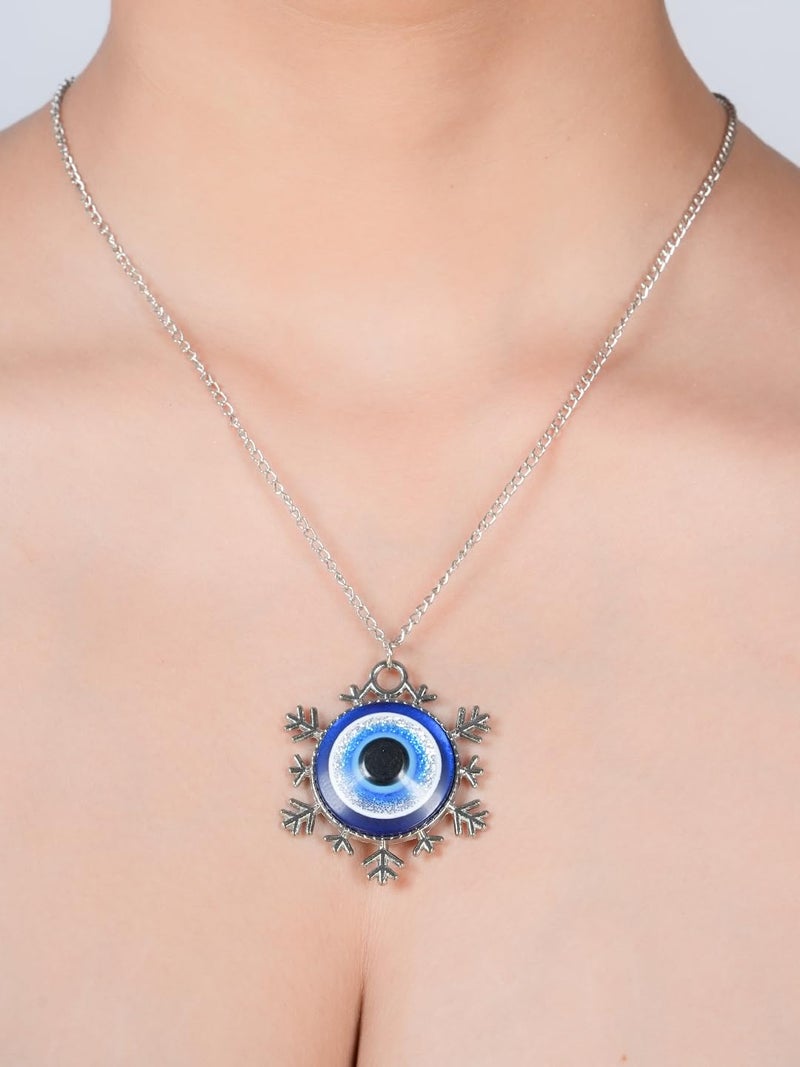 STYOLLO Oxidised Silver Metal Evil Eye Protector Necklace Pendant Set For Women & Girls Stylish | Women's Necklaces Silver Fashion Jewellery Sets | Fancy Girls' Chains & Necklace- Set of 1 - Image 5
