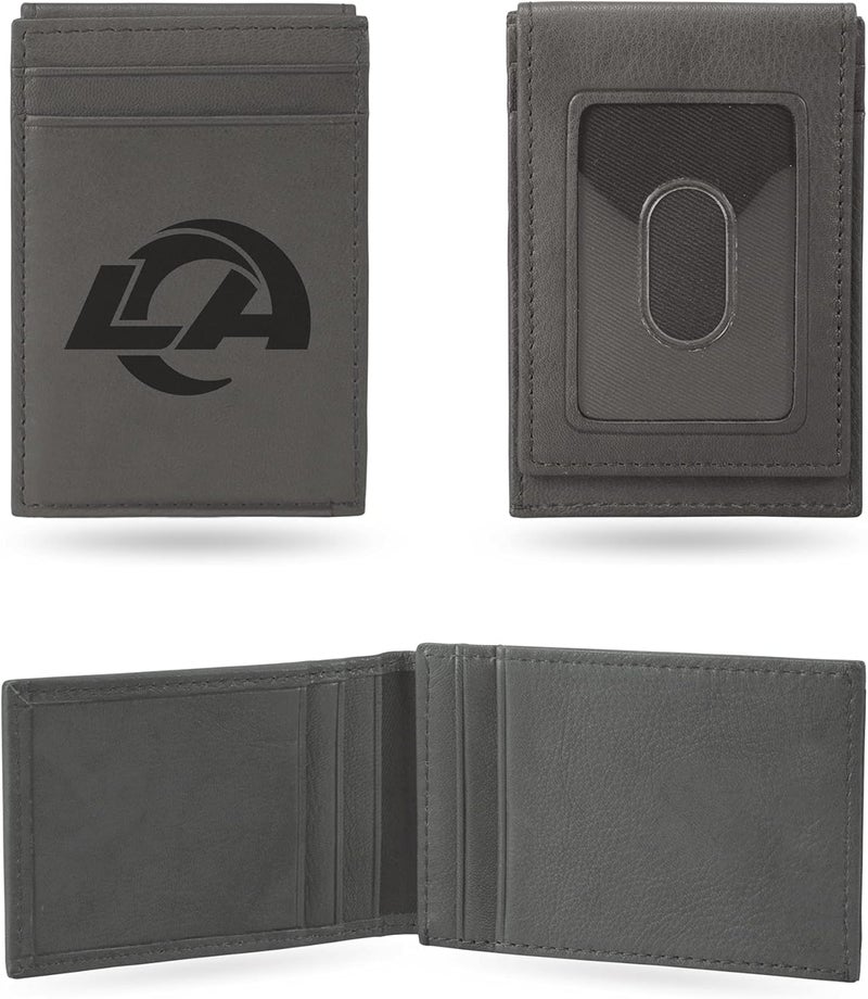 Rico Industries NFL Football Gray Laser Engraved Front Pocket Wallet - Compact/Comfortable/Slim - Image 1