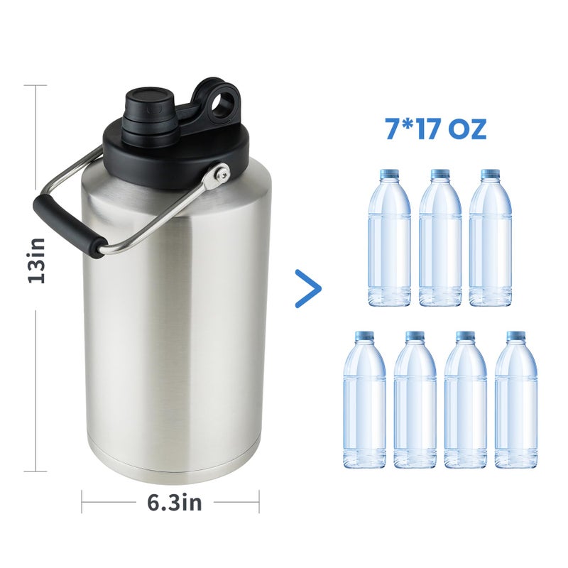 Alathote 1 Gallon Water Bottle Insulated Stainless Steel Keeps Ice 48Hr, Large Water Gallon Jug Wide Mouth Leakproof Vacuum for Gym, Camping, & Construction Stainless Steels - Image 2