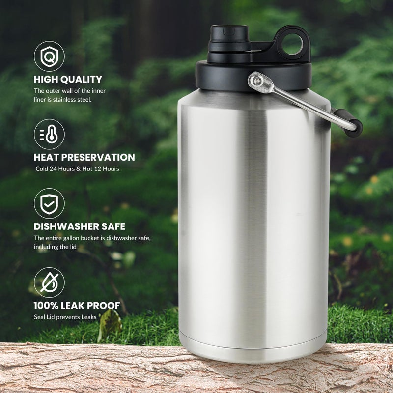 Alathote 1 Gallon Water Bottle Insulated Stainless Steel Keeps Ice 48Hr, Large Water Gallon Jug Wide Mouth Leakproof Vacuum for Gym, Camping, & Construction Stainless Steels - Image 3
