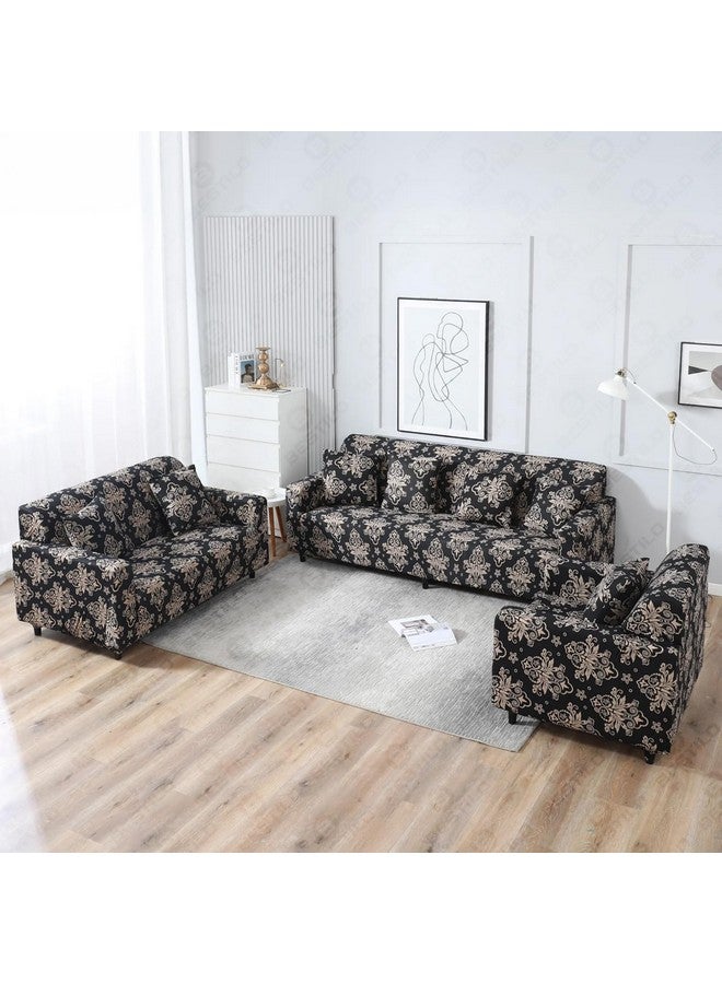 B BESTILO Sofa Cover 3 Seater and 2 Seater Fully Covered Universal 5 Seater Sofa Cover Non-Slip Sticky Elastic Stretchable Sofa Set Slipcover Protector for (Cambric Black, Five Seater (3+1+1)) - Image 4