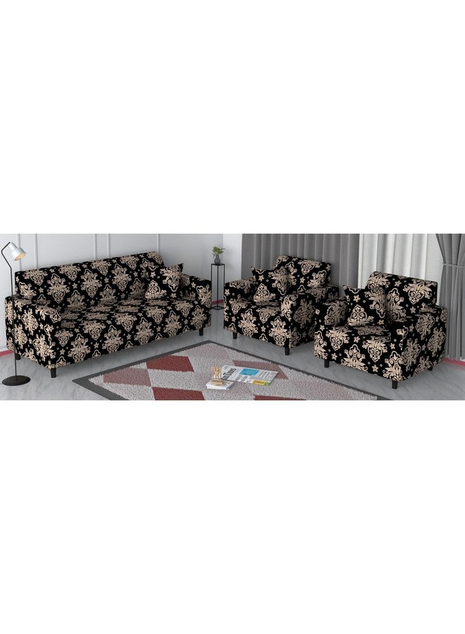 B BESTILO Sofa Cover 3 Seater and 2 Seater Fully Covered Universal 5 Seater Sofa Cover Non-Slip Sticky Elastic Stretchable Sofa Set Slipcover Protector for (Cambric Black, Five Seater (3+1+1)) - Image 1