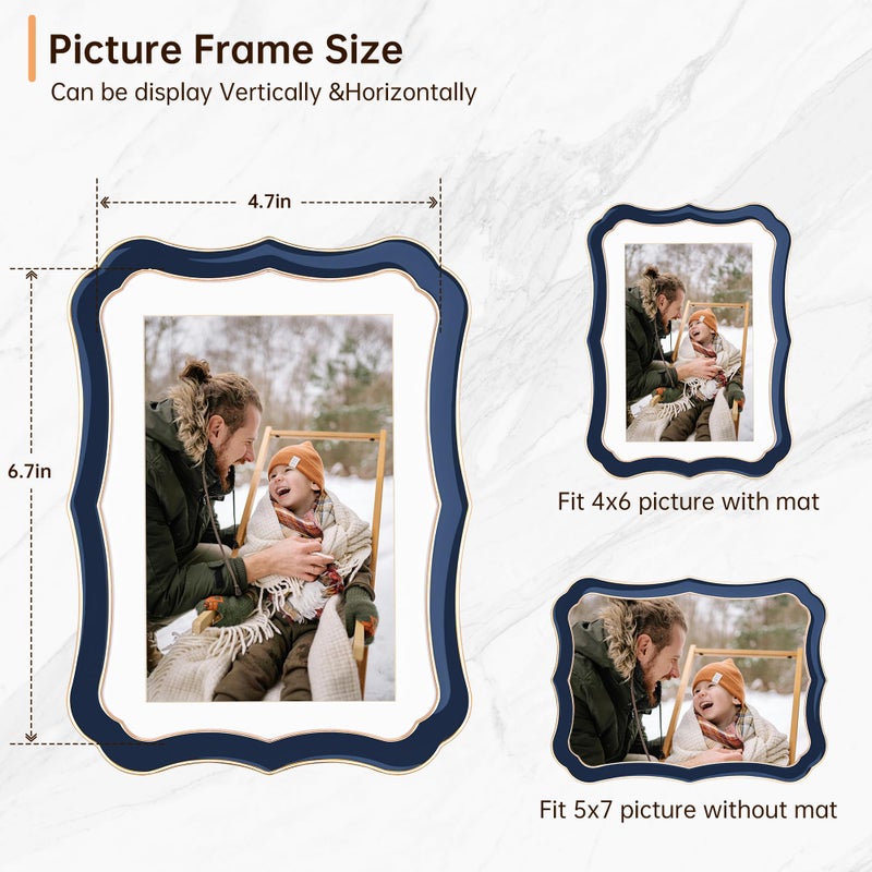 RICHFOCUS 5x7 Enamel Picture Frame with HD-Tempered Glass  Display 4x6 Photo with Mat  Ornate Photo Frame with Metal Edge & Velvet Back for Tabletop & Wall Mount Vertically or Horizontally Display  Navy Blue - Image 4