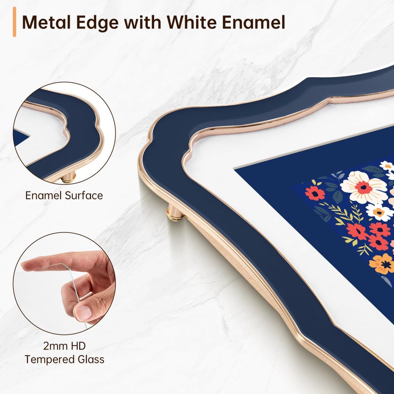 RICHFOCUS 5x7 Enamel Picture Frame with HD-Tempered Glass  Display 4x6 Photo with Mat  Ornate Photo Frame with Metal Edge & Velvet Back for Tabletop & Wall Mount Vertically or Horizontally Display  Navy Blue - Image 2