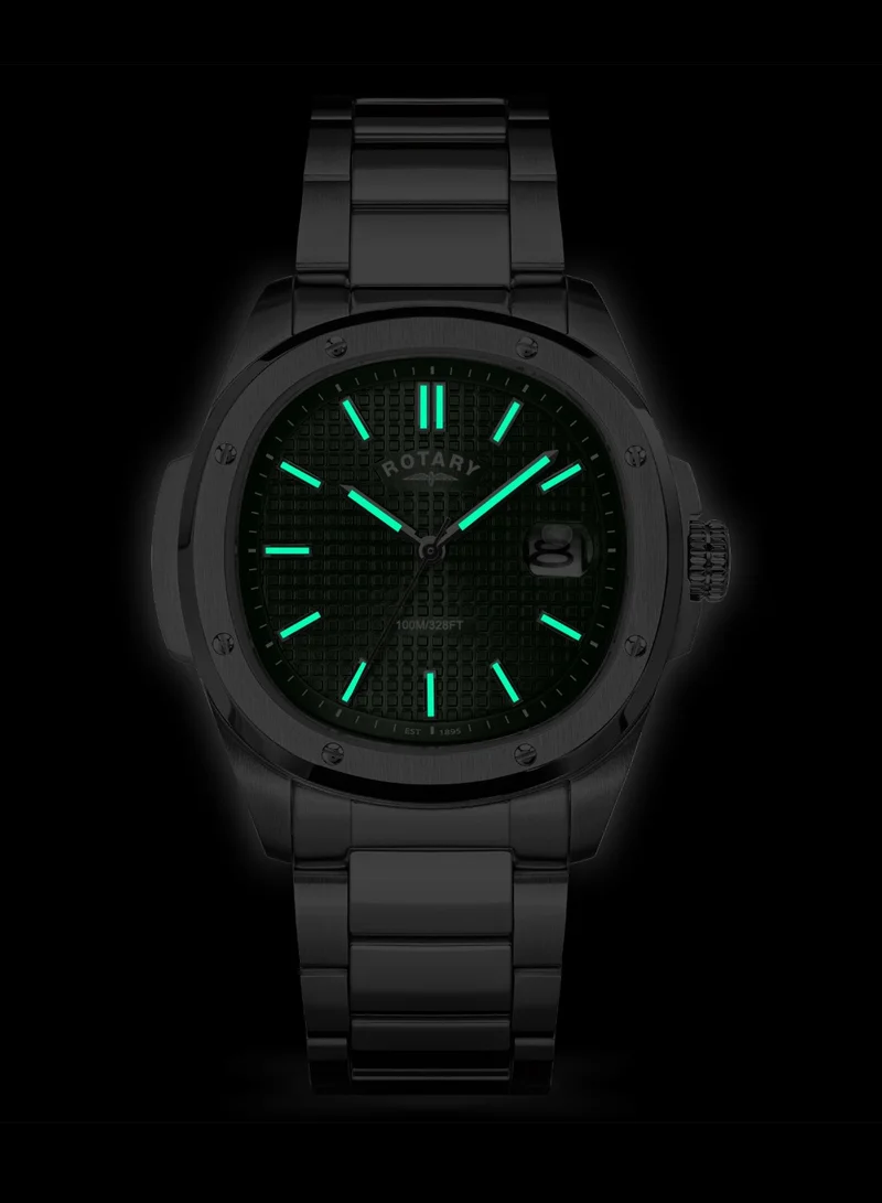 Rotary  Men's Apex 100 Analogue Watch, 40 mm, Green Dial, Stainless Steel Bracelet for Men | Best Price UAE