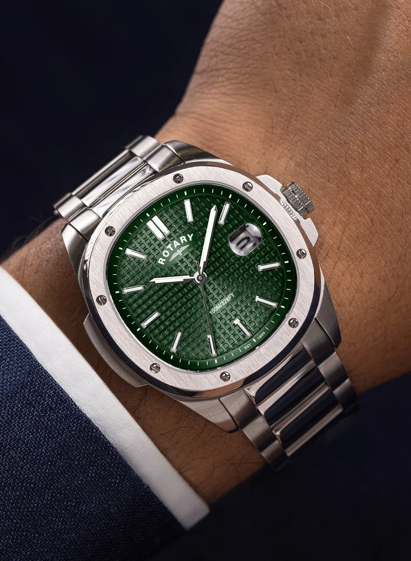 Rotary  Men's Apex 100 Analogue Watch, 40 mm, Green Dial, Stainless Steel Bracelet for Men | Best Price UAE