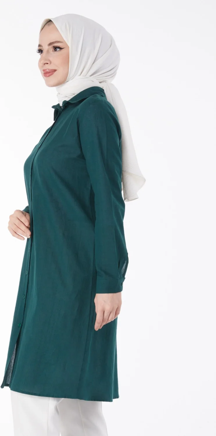 Tofisa Plain Shirt Collar Women's Green Tunic - 13141