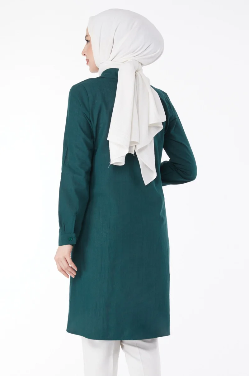 Tofisa Plain Shirt Collar Women's Green Tunic - 13141