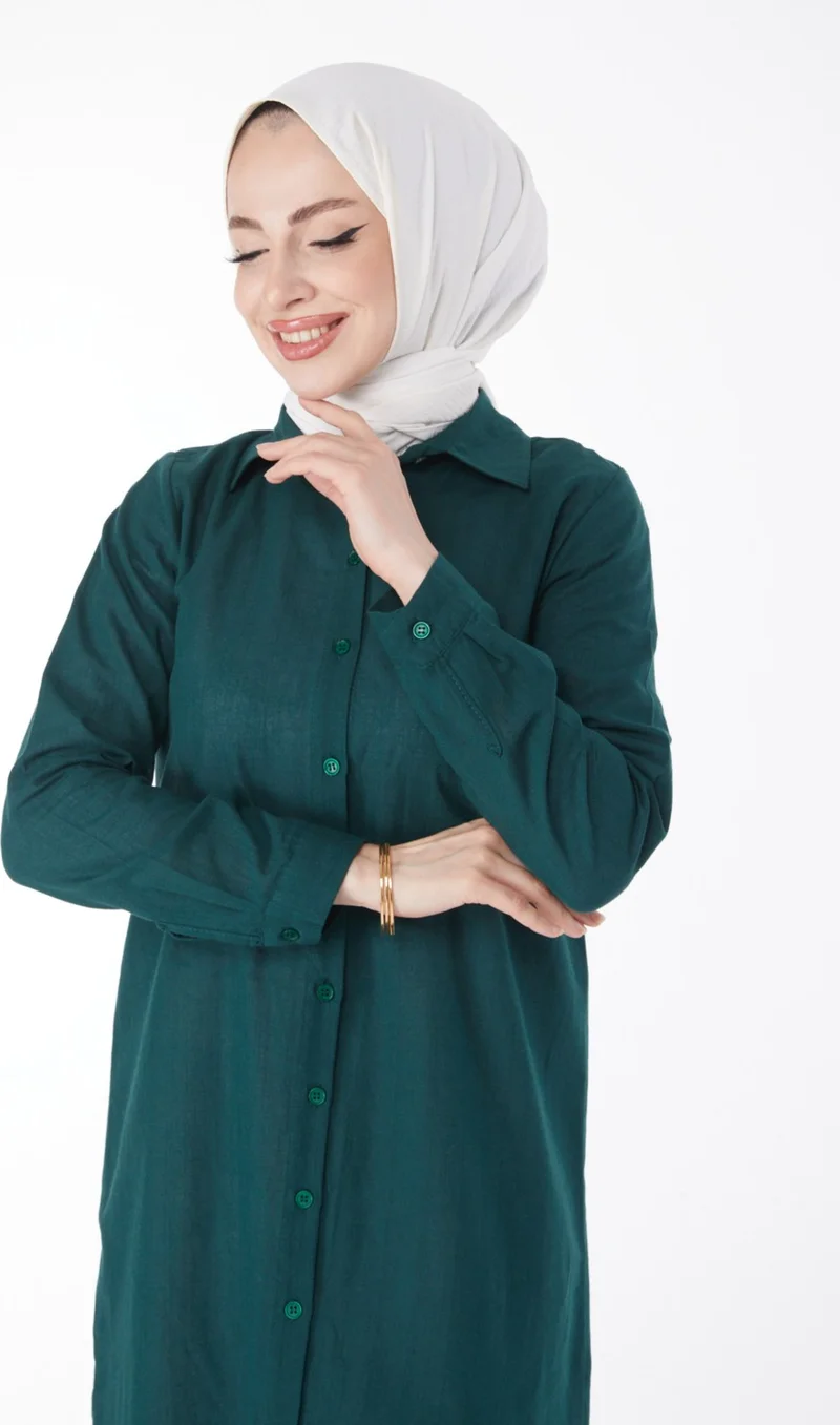 Tofisa Plain Shirt Collar Women's Green Tunic - 13141