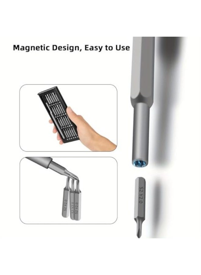 25 Piece Precision Screwdriver Set Magnetic Mini Multi Function Repair Tool Kit for Electronics Laptops Watches with Flat Cross Torx Torx Safety Pentagon and Hexagon Bits in Black - Image 4