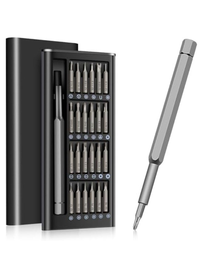 25 Piece Precision Screwdriver Set Magnetic Mini Multi Function Repair Tool Kit for Electronics Laptops Watches with Flat Cross Torx Torx Safety Pentagon and Hexagon Bits in Black - Image 1