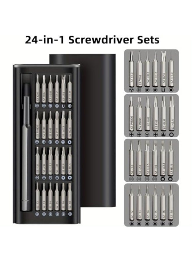 25 Piece Precision Screwdriver Set Magnetic Mini Multi Function Repair Tool Kit for Electronics Laptops Watches with Flat Cross Torx Torx Safety Pentagon and Hexagon Bits in Black - Image 5