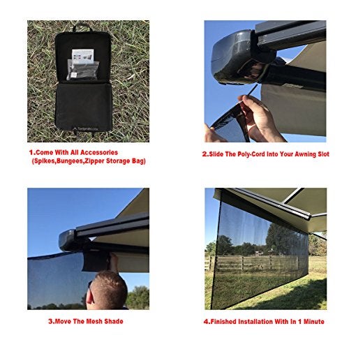 Tentproinc RV Awning Sun Shade Screen 8' X 18' 3'' (Fit for 19' Awning) Mesh Screen Sunshade Complete Kits Motorhome Camping Trailer Shadescreen Sunscreen UV SunBlocker - 3 Year Warranty (Black) - Image 3