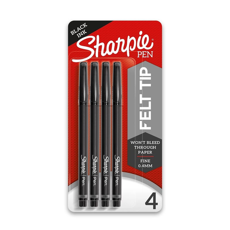 Sharpie Felt Tip Pens Fine Point (0.4Mm) Felt Tip Markers Journaling Pens Art Drawing Markers Black 4 Count - Image 1