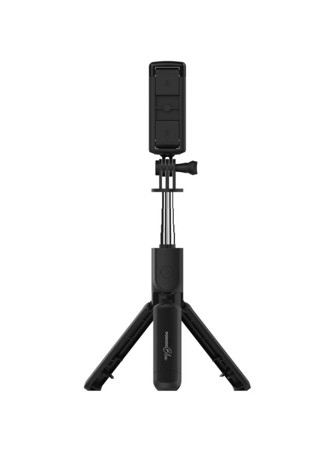 Porodo Blue FlexiTripod Selfie Stick with Foldable Tripod, Wireless Remote Shutter, 360° Rotation, 4.0 Bluetooth Version, 10m Wireless Range, Stainless Steel Material - Black