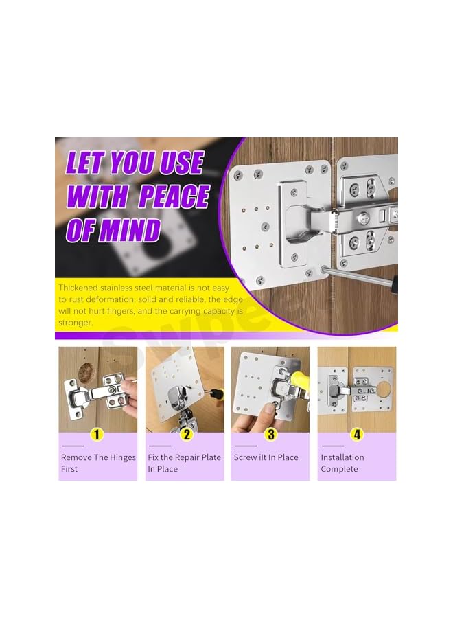 S-TOP 73Pcs 3.5Inch Cabinet Hinge Repair Plate Kit with Cabinet Hinges Soft Close Clip, Screw and Screwdriver, Stainless Steel Hinge Fixing Plate Bracket for Furniture and Kitchen Cabinet Door - Image 2