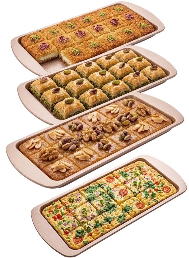 Happy Home 4-Piece Non-Stick Rectangular Baking Tray Set, 30 x 12 x 3 cm, Heavy-Duty Carbon Steel Oven Pans for Bread, Toast, Pound Cake, Loaf Cake, Sponge Cake, Brownies, Desserts, Tray Bakes and Homemade Recipes, Even Heat Distribution with Reinforced Warp-Resistant Edges for Batch Baking, Parties and Everyday Kitchen Use - Image 1