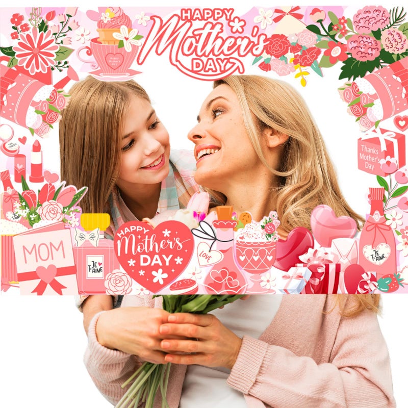 Happy Mothers Day Photo Booth Props Frame Best Mom Ever Funny Selfie Party Pose Signs Photobooth Props for Photography Party Decorations for Mothers Day Birthday Party Supplies