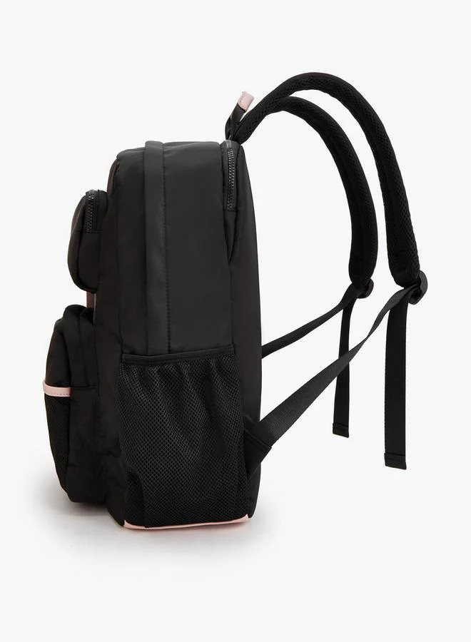 Lee Cooper BLACK Logo Print Backpack With Mesh Pocket  | Best Price UAE